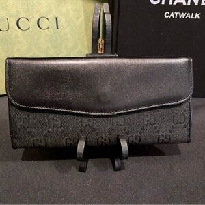 Gucci Black GG Canvas and Leather Continental Wallet